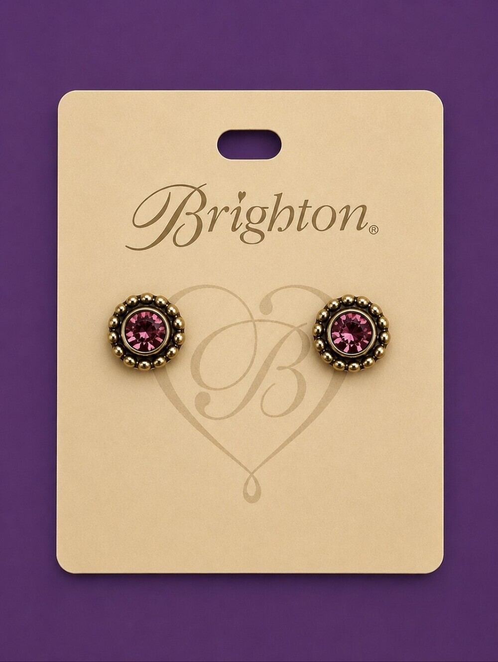 Brighton Twinkle Purple Crystal February Birthstone Round Stud Earrings